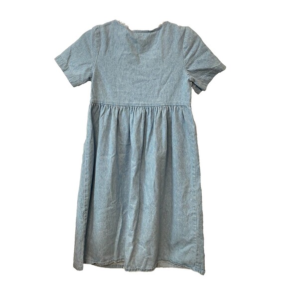 Vtg LA Chic Girls M Denim Dress Pockets Button Front USA Made Cottage Lace Kids - Picture 2 of 10